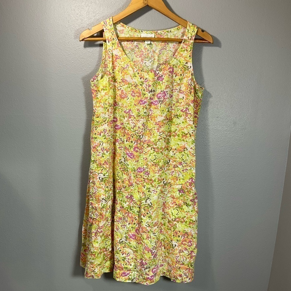 J. Jill Love Linen Pink Green Artsy Abstract Printed Shift Dress Sz XS D65